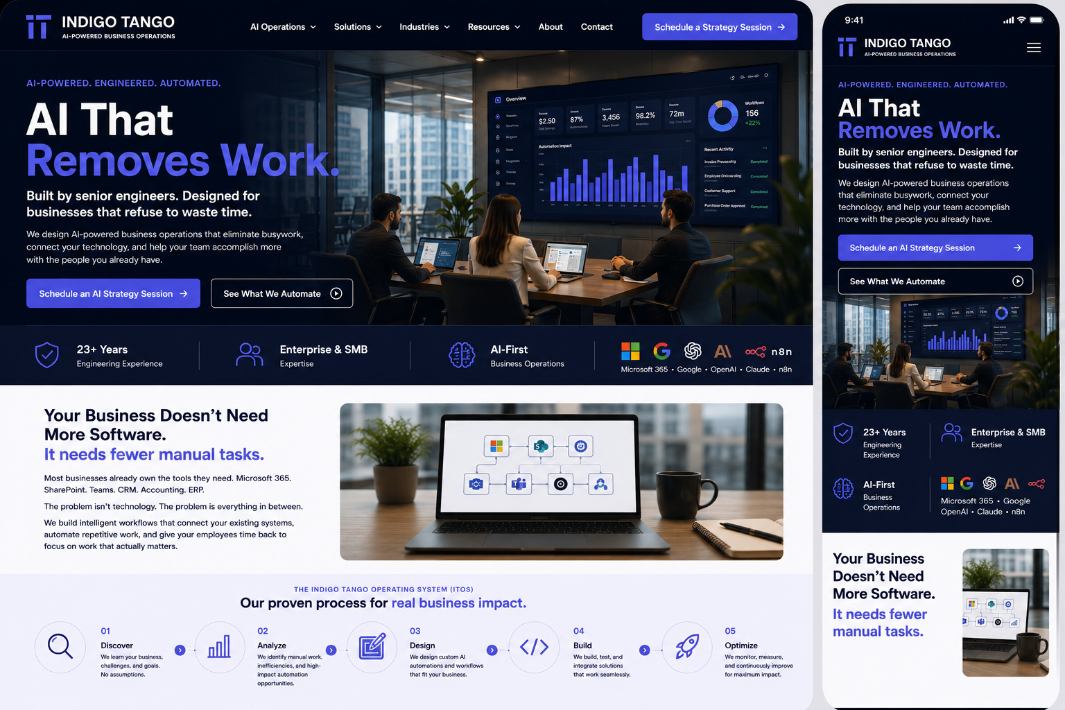Responsive Indigo Tango desktop and mobile website mockup